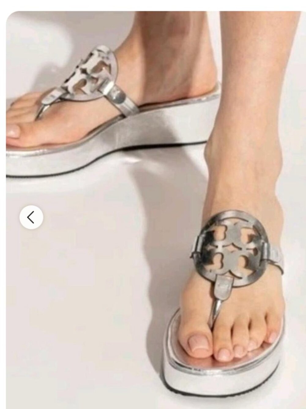 NEW Tory Burch Silver Metallic Miller Wedge Sandals 6.5 - Picture 2 of 9